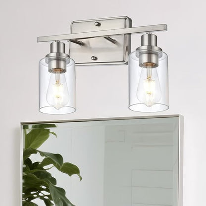 2-Light Bathroom Light Fixtures,Brushed Nickel Vanity Light, Bathroom Lighting Fixtures Over Mirror,Modern Wall Lamp,Wall Lights for Living Room, Bedroom,Hallway