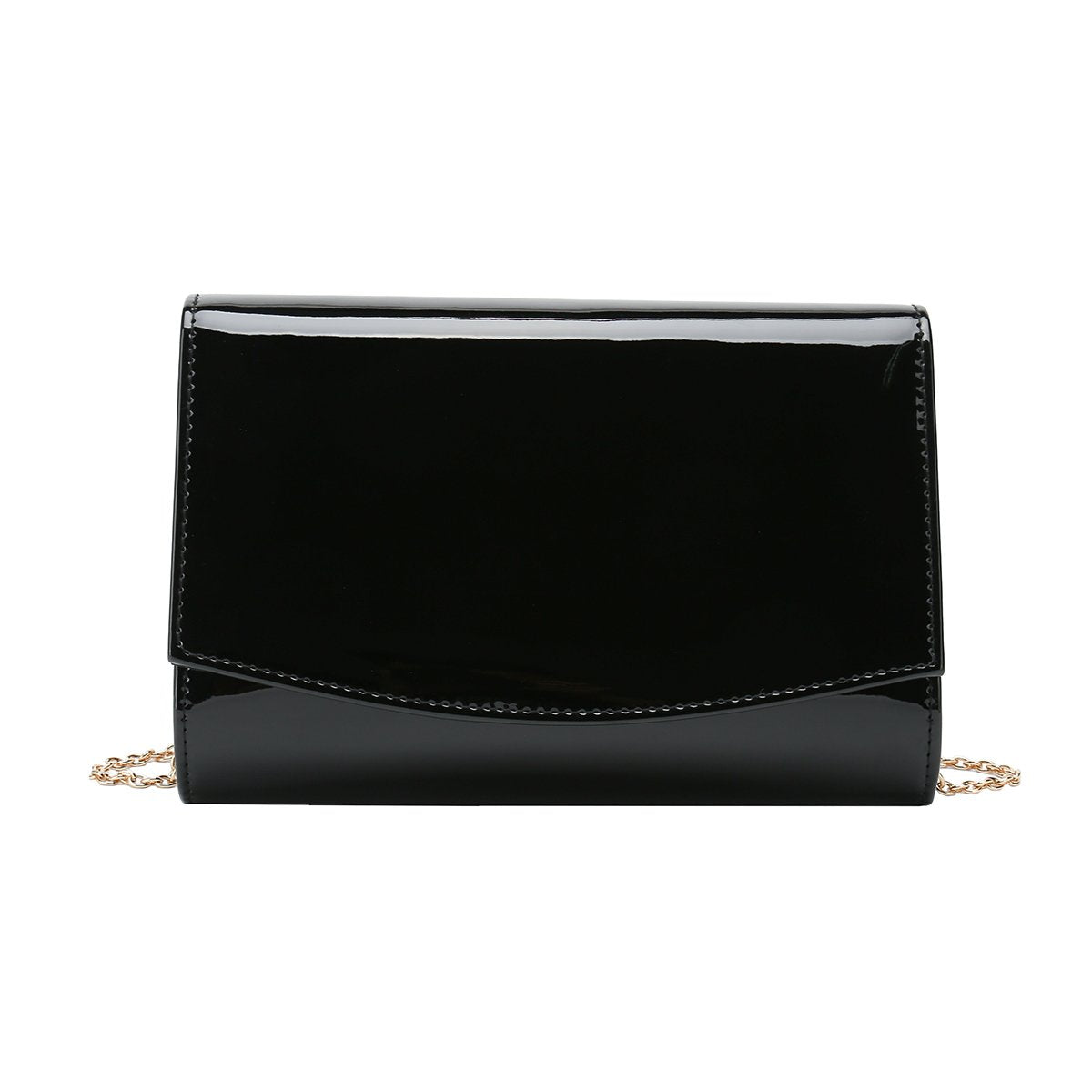 CHARMING TAILOR Patent Leather Flap Clutch for Women Classic Elegant Evening Bag Chic Dress Purse (Black)