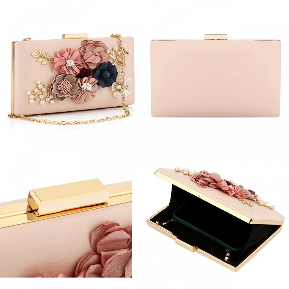 PU Leather Purses and Handbags for Women Floral Beaded Embellished Clutch Bag Elegant Banquet Wedding Evening Handbags Crossbody Bag