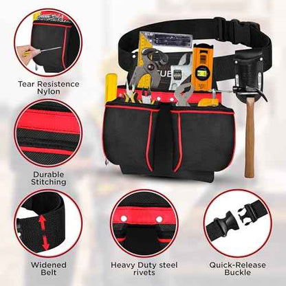 FUERI Cordura Tool Pouch with Belt Clip Hammer Hoslters 11 Pocket Pouches for Tool Belt Construction Carpenters Electrician Men Women Workers