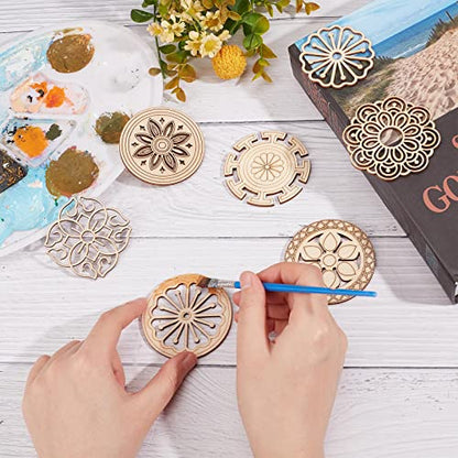 GORGECRAFT 7 Style 14Pcs Wooden Carved Onlay Appliques Carving Decal Corner Craft Unpainted Furniture Home Window Decoration Wood Carving Decal for Dresses Door Cabinet Wardrobe Ceiling, Round