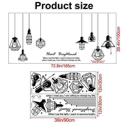 Removable 8pcs Hanging Black Vinyl Chandeliers Wall Sticker Quotes Heart Brightened Wall Decal DIY Peel and Stick Decor for Kids Boys and Girls Bedroom Living Room Studyroom Playroom Classroom
