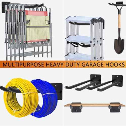 Sinoer Upgraded Garage Hooks,Shed Organizer, Utility Steel Garage Storage Hooks, 14 Inch Square Tube Garage Wall Mount Double Hooks for Yard, Tools, Car Tire, Garden Tools, 2 Pieces