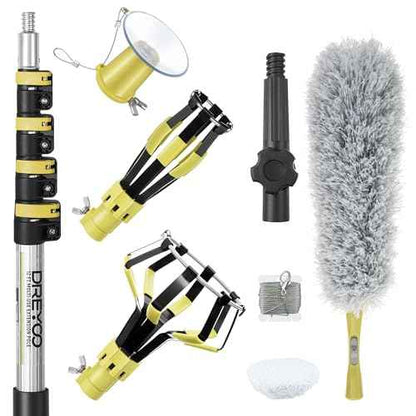 Dreyoo Light Bulb Changer Set with 3 to 12 ft Telescopic Extension Pole, Cage and Suction Cup Light Bulb Changer for High Ceilings and Recessed Lights, Ceiling Lightbulb Removal Tool, Yellow