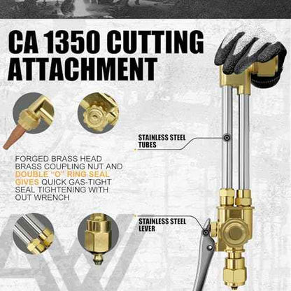 Cutting Attachment Torch - Oxyacetylene with 100FC Torch Handle, 3-101 Cutting Nozzle, Tip Cleaner