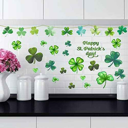 14 Sheets St. Patrick¡¯s Day Wall Sticker Decorations, Large Shamrock Wall Decals for Home School Office Decor Party Supplies Ornaments, 108 PCS