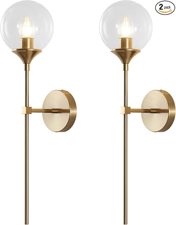 KCO Lighting Gold Globe Wall Sconce Mid Century Modern Glass Wall Light Fixtures Bathroom Mirror Vanity Wall Lamp Set of Two for Living Room Bedroom