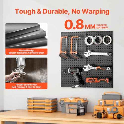 VEVOR Metal Pegboard Panels, 24" x 12" Pegboard, 2 Panels, Heavy Duty Peg Board Wall Organizer with Accessories, for Living Room Garage Tool Storage Office Organization Craft Room Kitchen Home, Black