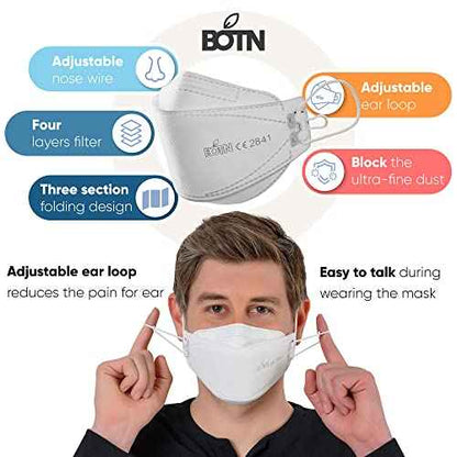 BOTN 11Pcs KF94 Protective and Safety Face Mask for Adult, 4-Layer Filter and 3D Design, Adjustable Strap and Made in Korea (White, Large)