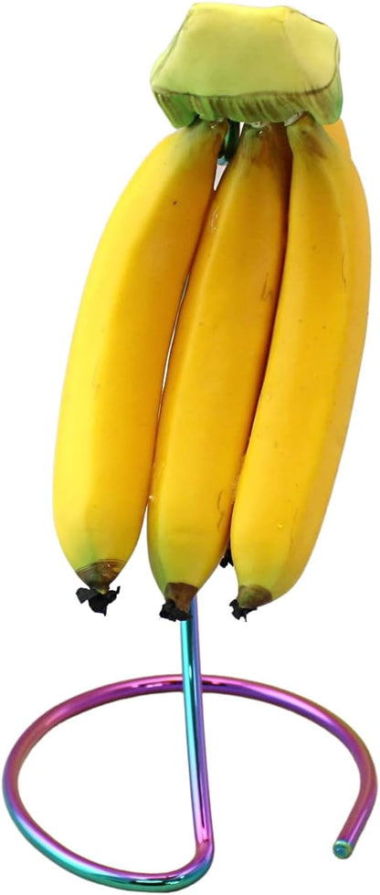 Rainbow Steel Banana Holder Stand – Hanging Fruit Rack for Even Ripening, Prevents Bruising – Compact 13" Kitchen Organizer for Bananas, Grapes, Produce – Durable & Decorative