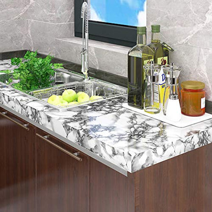 LaCheery White and Gray Marble Contact Paper for Bathroom Countertops Removable Glossy Marble Paper Granite Gray/White Wallpaper Peel and Stick for Wall Cabinets Counter Top Waterproof Vinyl 15.8"x80"