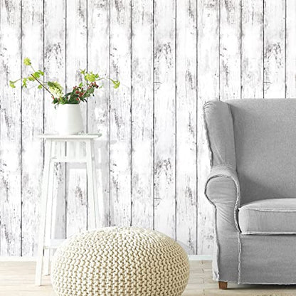 White Grey Wood Peel and Stick Wallpaper Shiplap Contact Paper 17.7inch x 196.8inch White Wood Plank Wallpaper Peel and Stick Rustic Self Adhesive Decorative Contact Paper for Kitchen Bathroom Vinyl