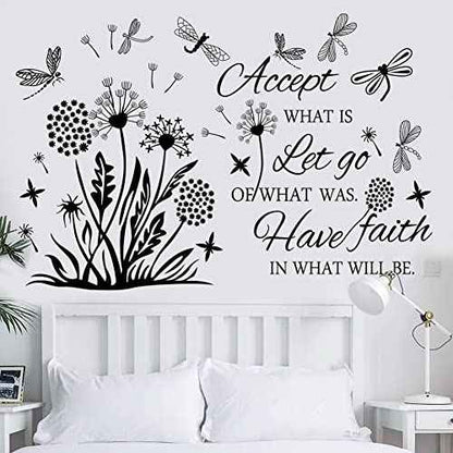 Inspirational Quotes Wall Art - Accept, Let Go, Have Faith - Dandelion Wall Decals, Flower Stickers, Murals - Bedroom, Office, Bathroom, Living Room