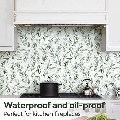 Beautyhero Peel and Stick Wallpaper 17.7 x118.1 Inch Olive Green Leaf Wallpaper Floral Contact Paper Bathroom Vinyl Removable Modern Farmhouse Sage Green Wall Paper Self Adhesive Neutral