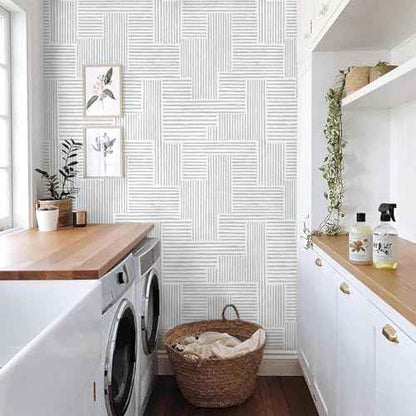 Naphite Grey Modern Peel and Stick Wallpaper Boho Striped Line Contact Paper for Cabinets Drawers Geometric Self Adhesive Removable Wallpaper for Bedroom Bathroom Waterproof Wall Decor 17.3inW 78.7inL
