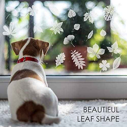 Outus 32 Pieces Leaf Window Strike Prevention Stickers Bird Deterrent Decals Anti Collision Window Clings Hummingbird Butterfly Leaf Shapes Static Stickers Prevent Bird Strikes on Glass