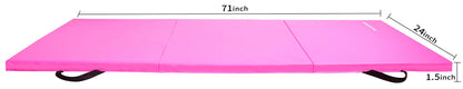 BalanceFrom 6x2 Feet 3-Panel Folding Gymnastics Mat – 1.5-Inch Thick Pad with Vinyl Surface and Carrying Handles for Tumbling, Yoga, Pilates, Home Workouts, and Martial Arts