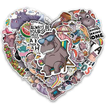 Hippo Stickers 50 Pieces Vinyl Waterproof Decal for Laptop Water Bottle Phone Car Window Bike Motorcycle Stakeboard Scrapbook Hippos Sticker Gifts for Kid Teen Adult