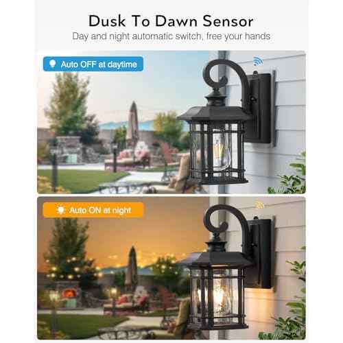 VIANIS Black Outdoor Lights for House, Dusk to Dawn Light Fixture, Waterproof Wall Lights, Porch Lights Outdoor for House, Garden, Garage, Entryway, Anti-Rust
