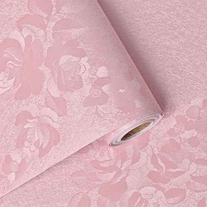 Latvo Pink Wallpaper Silk Embossed Floral Pink Contact Paper Peel and Stick 118inL 17.7inW Self Adhesive Wallpaper for Bedroom Kids Room Decor Nursery Textured Flower Contact Paper for Cabinets Liner