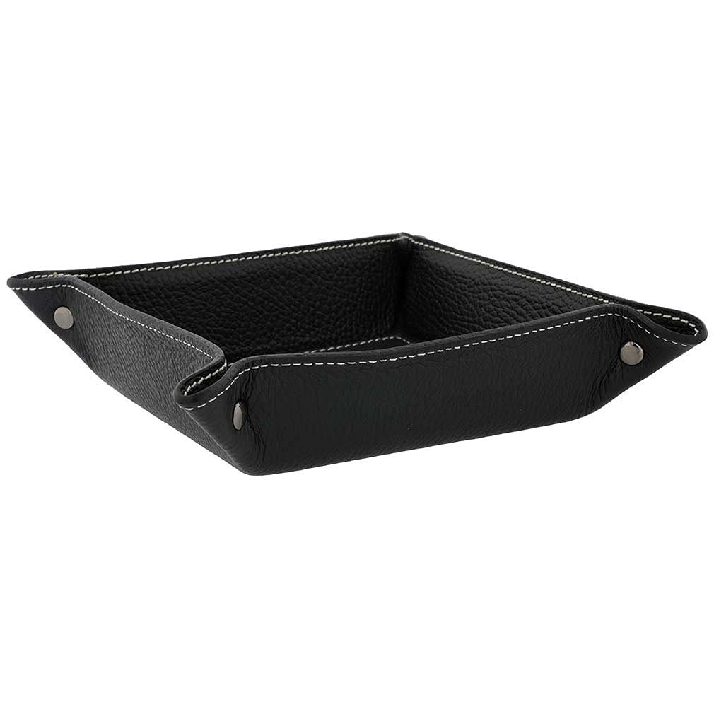 Fioretta Italian Leather Organizer Valet Tray - Black