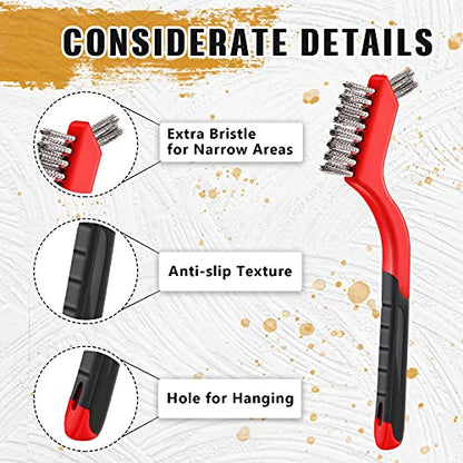Patelai 10 Pcs Wire Brush Set Stainless Steel Brass Nylon Wire Brushes with Handle for Cleaning Narrow Areas Rust Removal Paint Scrubbing (Classic)
