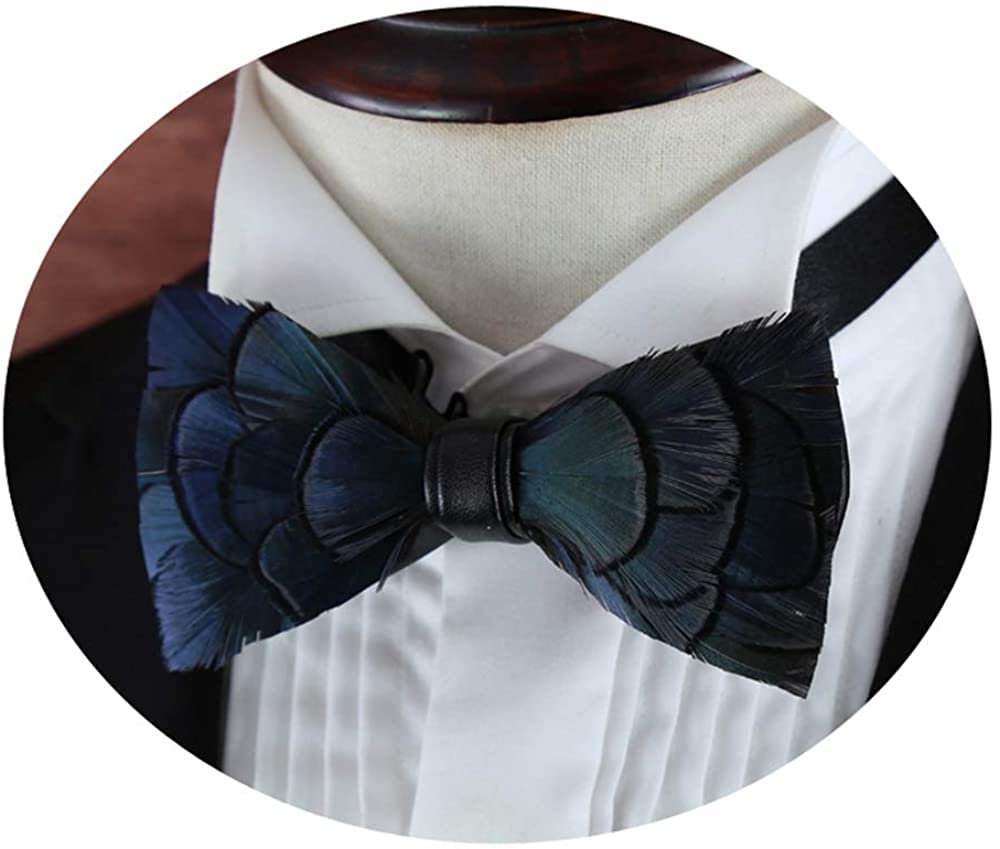 JOIZPAPA Men's Pre-Tied Bow Tie Handmade Feathers Bowtie Adjustable Length Necktie