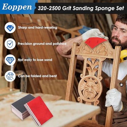 22Pcs 320-2500 Grit Sanding Sponge Set, Ultra Fine Sanding Pads Soft Foam Sanding Block Wet Dry Sandpaper for Wood, Metal, Wall Polish