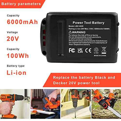 2-Pack 6Ah Max 20V Lithium Battery Replacement for Black & Decker ASL/BDC/LD/LC/LP Series, Compatible with LBXR20 LBXR20B LBXR20-OPE LBXR2020 LBXR20 LB20 LBX20 - High Capacity Cordless Tool
