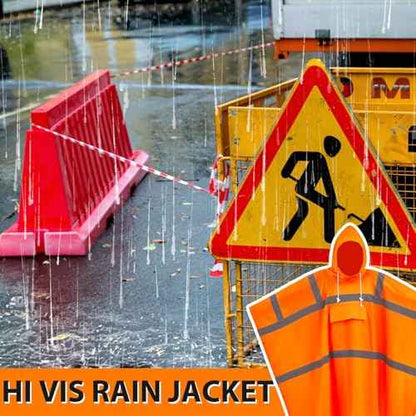Coume High Visibility Rain Poncho with Large Pocket 50 x 80 Inch Reflective Rain Coat Safety Jacket for Outdoor Worker (Orange)