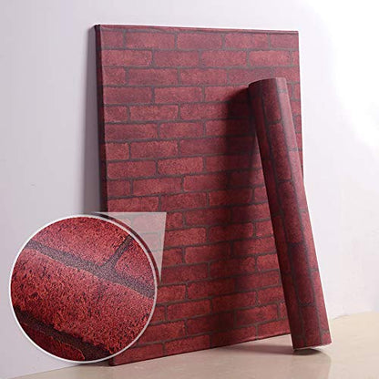Livelynine Brick Contact Paper Red Brick Wallpaper Peel and Stick Faux Brick Wall Paper Roll Burgundy Wallpaper for Kitchen Backsplash Fireplace Walls Chimney Backdrop Christmas Vinyl Wrap 15.8x78.8