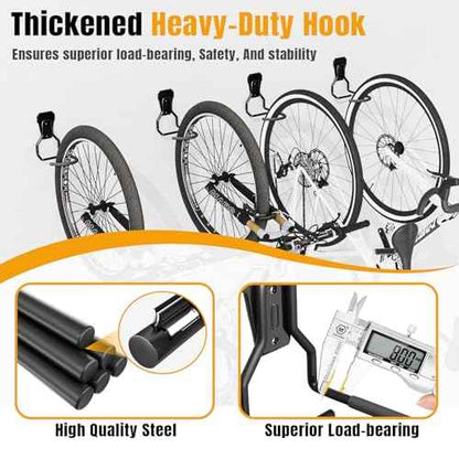 Wall Mount Bike Hooks Bike Hooks for Garage Vertical Bike Hanger for Indoor Use Heavy Duty with 8mm Thick Steel Frame 4PCS Storage System Black