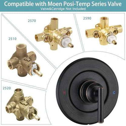 Replacement for MoenPosi-Temp Valve Only Shower Faucet Trim Kit (Valve& Catridge Not Inclued), Volume and Temperature Control Level Handle, Oil Rubbed Bronze