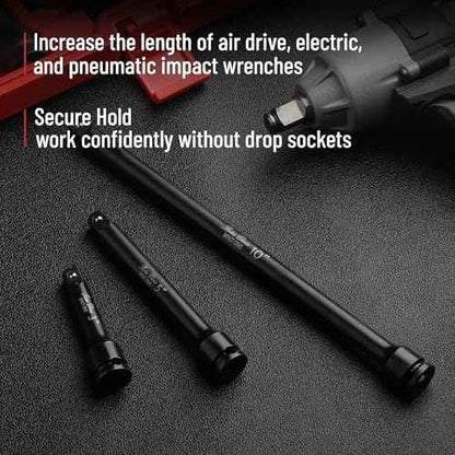 Bates- Impact Extension Bar Set, 3/8" Drive, 3 Pack, 3", 5", 10", 42 CrMo Steel, 3/8 Impact Extension Set