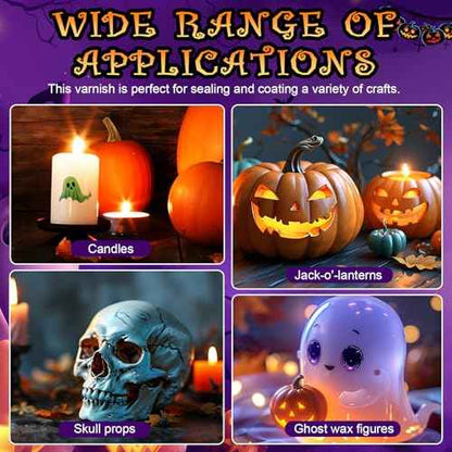 Candle Varnish, Gloss Varnish for Halloween Decorations Long Lasting Protection with Halloween Candle Sticker for Candles Pumpkin Lanterns Skeleton Props and Other Crafts, 100ML