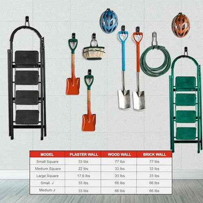 Wallmaster Garage Hooks Organizer Kit,12 Pack Adjustable Heavy Duty Shelving Hook,Wall Mount Utility Steel Garage Organization (Black)