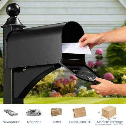 Solar Mailbox Light for Outside Post Mount - 3 Light Modes, Strongest Magnet, Dual-Sided, Waterproof Galvanized Steel, Easy Install, Medium Capacity, 20 x 8.8 x 7 inches, Black