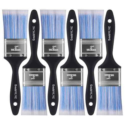 Paint Brushes, 6 Pack 2 Inch Paint Brush, Plastic Handle Flat Paint Brushes for Walls, Furniture and DIY Paint, Professional Paint Tools