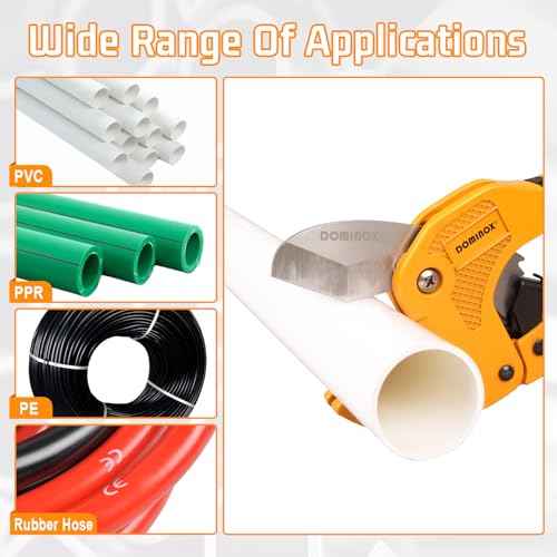 DOMINOX 1-5/8 Inch O.D. Ratchet-type PVC Pipe Cutter, Apply to PEX, PVC and PPR plastic hoses and Plumbing Pipe, Suitable for Home Working and Plumber
