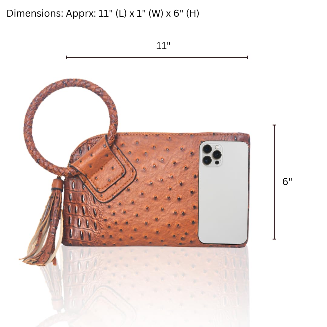 NGIL Women Mini Wristlet Purse, Fashion Faux Leather Mini Purse With Fringe Tassel, Wristlet Wallet Women's Mini Handbag (Brown-Faux Crocodile)