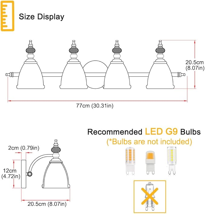 Gold Bathroom Light Fixtures 4 Lights, Antique Brass Vanity Light, Vanity Light Over Mirror, Vintage Bathroom Light with Clear Flower Glass, Lights for Wall Interior Hallway