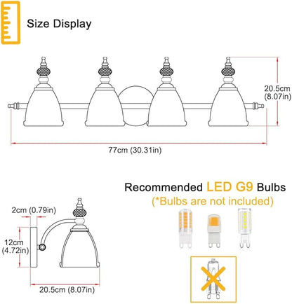 Bathroom Vanity Light, Matte Black 4 Light Vanity Lighting Fixtures, Antique Vanity Light with Flower Glass Shade, Bathroom Lighting Fixture Over Mirror, Sconces Wall Lighting for Hallway