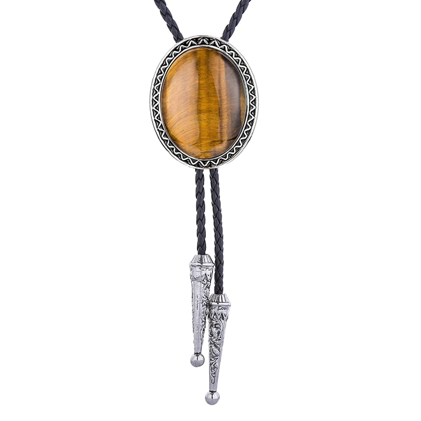 HUABOLA CALYN Bolo Tie with Natural Tiger Eye Stone Handmade Bolo Tie for Men