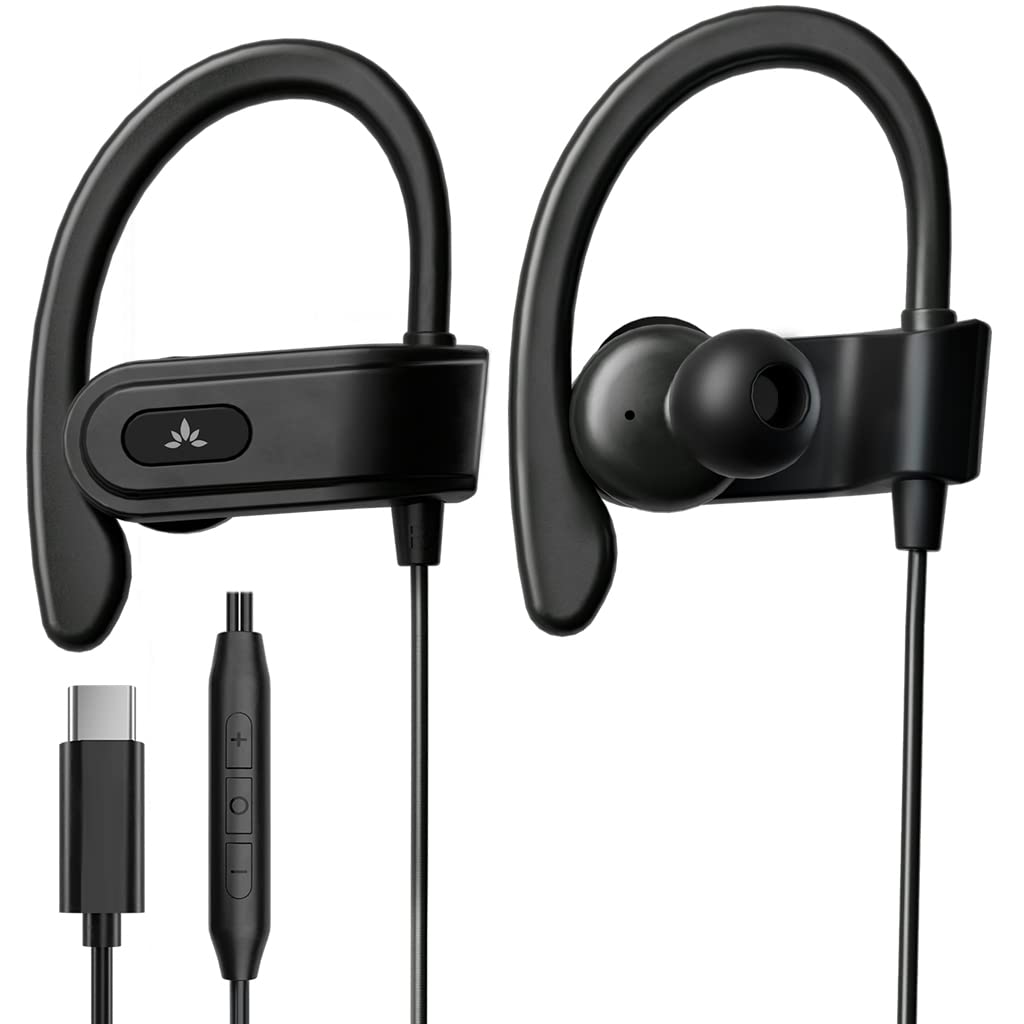 Avantree C171 - USB-C Wired Earbuds with Microphone & Volume Controls, Compatible with New iPhone 15 & 16, Samsung, Google & Android Type C Phones Headphones with Ear Hook for Running & Sports