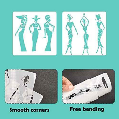 2 Pack Tribal Stencils African Lady Stencils Reuseable Stencil Templates for Painting on Paper,Wood,Tile,Canvas,Floor and Wall Decor