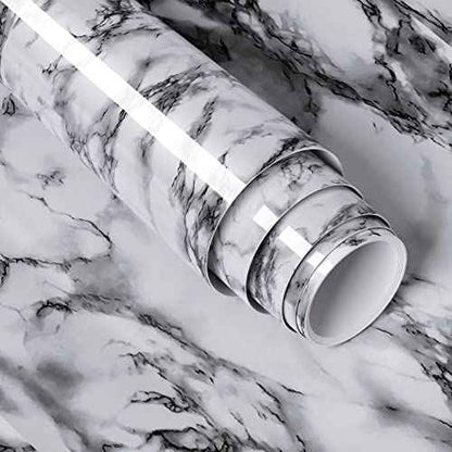 White Black Marble Wallpaper Peel and Stick 15.8'' x78.7'' Marble Contact Paper Countertop Peel and Stick Waterproof Self Adhesive Removable Wall Paper Cabinet Covering for Kitchen Home D?cor