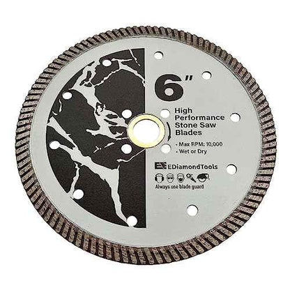 6" High Performance Diamond Saw Blades for Granite, Quartz, and Other Engineered Stones, Wet or Dry, 7/8"-5/8" Arbor
