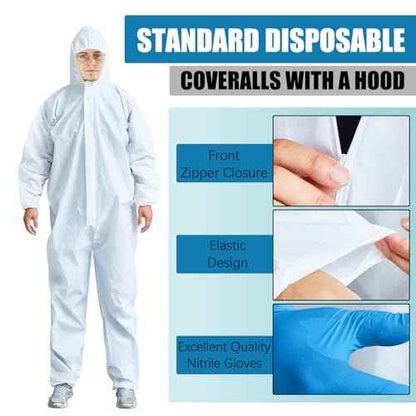TrelaCo 12 Sets Hazmat Suit Disposable Protective Coveralls Full Body Paint Suit with Hood Shoe Cover and Glove Breathable Coverall (XXL,White)