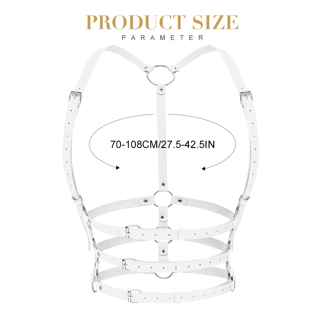 BODIY Women Fashion Leather Harness Belt Punk Waist Harness Belts Rave Body Accessories (White)