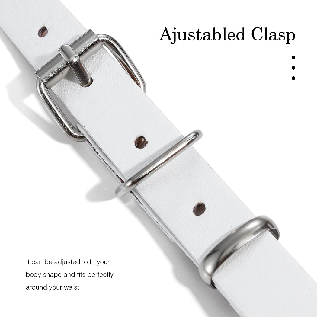 BODIY Punk Women Waist Belts White PU Leather Fashion Body Chain Belt Circle Rave Halloween Accessories Belt Adjustable Gothic